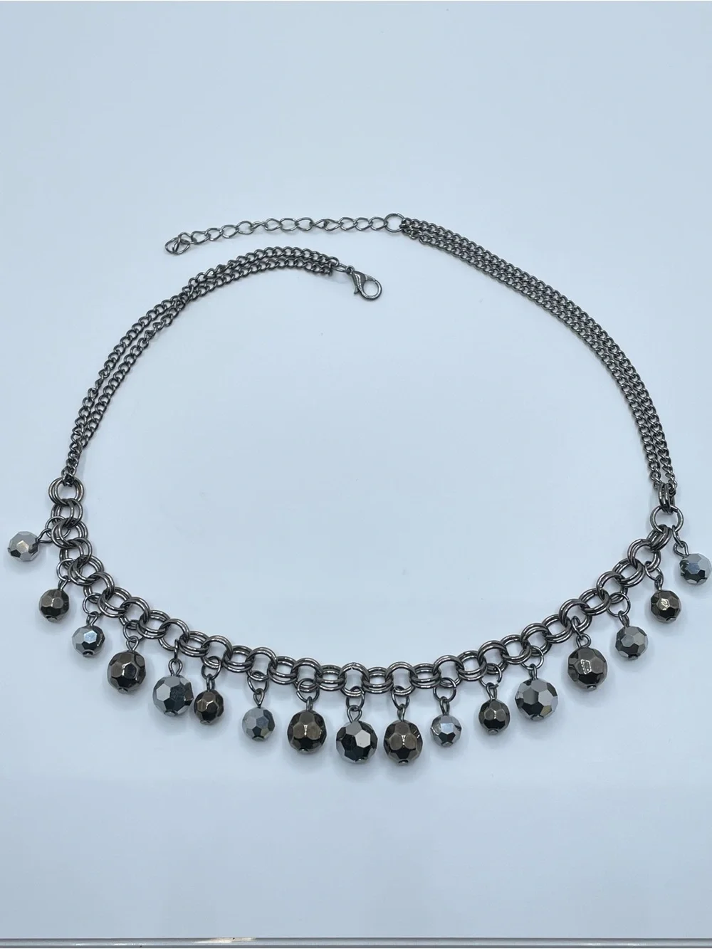 Gunmetal Crystal Glass Bead Dangle Necklace Chunky Statement